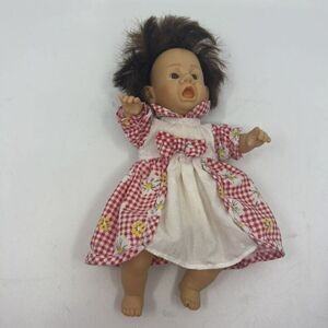 Vintage Gi-Go Toys Baby Girl Doll Red Gingham Floral Dress 9"